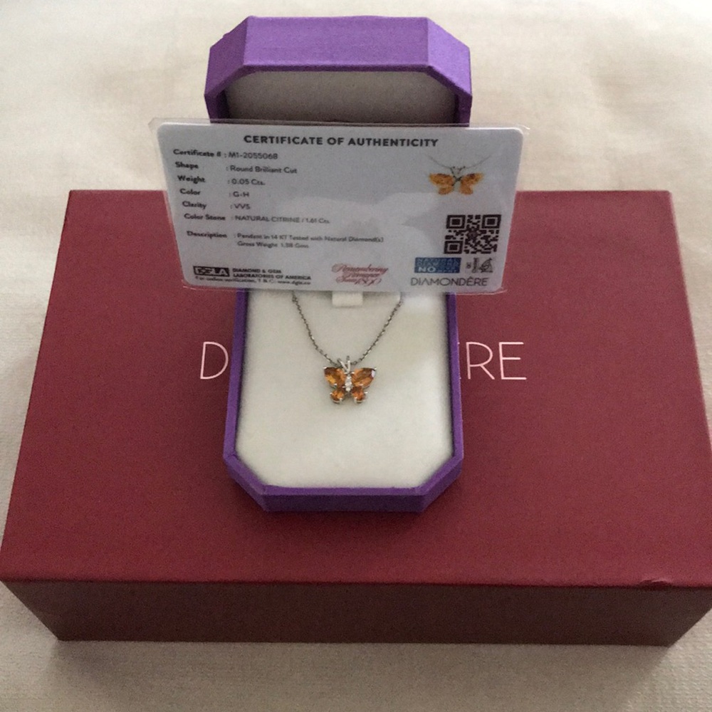 Genuine Citrine/Diamond Butterfly necklace